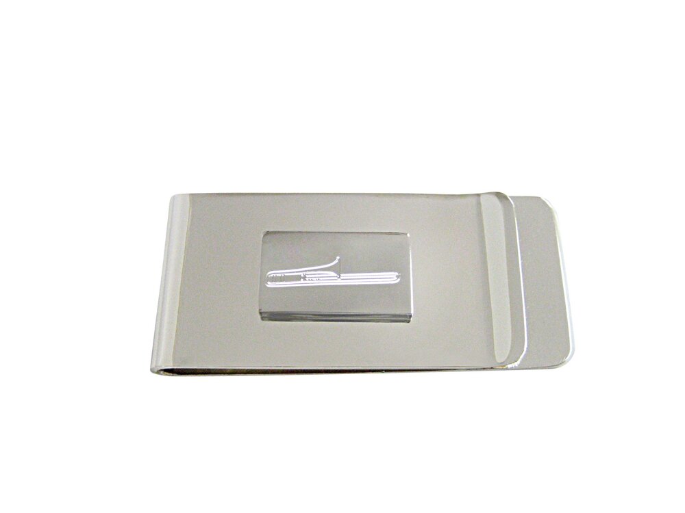 6387 Silver Toned Etched Trombone Music Instrument Money Clip